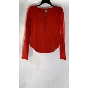 WE THE FREE Women's Red Jacqui Lace-Up Long Sleeve Round-Hem Top SZ S